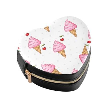 Imagem de Burbuja Caixa de joias em forma de coração de cones de sorvete, cereja, mini estojo de viagem para mulheres e meninas, organizador portátil de armazenamento para brincos, anéis, colares e pulseiras