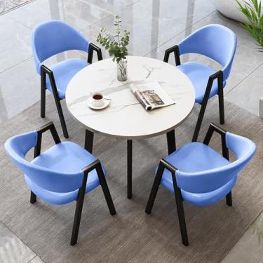 Imagem de Conjunto de mesa de lazer de escritório e 4 lugares mesa de jantar redonda e cadeira conjunto de combinação de mesa e cadeira com mesa e 4 cadeiras economizando espaço para sala de estar e cafeteria.