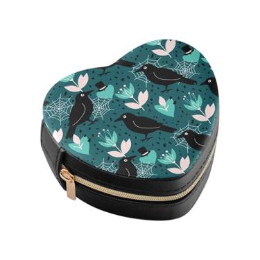 Imagem de Burbuja Caixa de joias em forma de coração de flor de corvo mini estojo de joias de viagem para mulheres e meninas, estojo portátil organizador de armazenamento para brincos, anéis, colares e