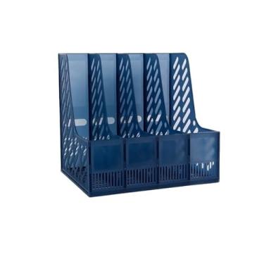 Imagem de Escritório Suporte de arquivo revista malha retrô, 4 compartimentos, suporte, mesa escritório, classificador livros Organizador de mesa(Blue)