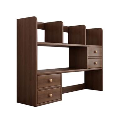 Imagem de Estante de mesa de mesa de computador com gaveta, estante de mesa de madeira com prateleira de exibição de armazenamento aberta prateleira de bancada para quarto e escritório