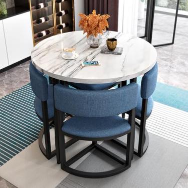 Imagem de Combinação de mesa e cadeira de clube de recepção de escritório, mesa de jantar redonda simples, mesa de jantar redonda, mesa de conferência pequena e conjunto de cadeiras (cor: B azul)