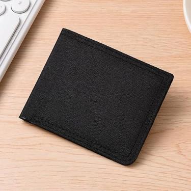 Imagem de Carteira masculina ultrafina de lona - fina de 0,3 cm e 40 g, 5 compartimentos para cartão com bolso com zíper, 11,2 x 9,1 cm (preto, azul, cinza), Preto, Retrô