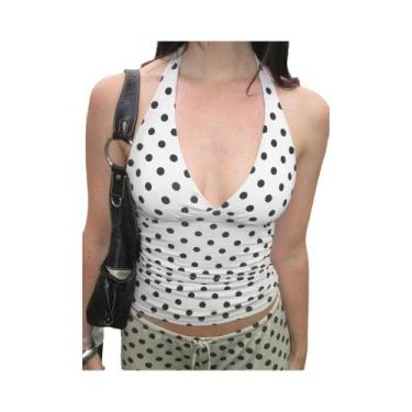 Imagem de Top Feminino Y2K Com Estampa De Poá, Halter, Sem Costas, Com Amarração