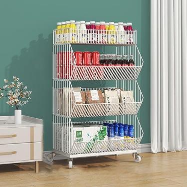 Imagem de Prateleira de vegetais rolante comercial - Rack de armazenamento de arame de ferro de 3/4/5 camadas, organizador móvel para lanches, frutas, bebidas e brinquedos - Soluções de exibição de supermercado