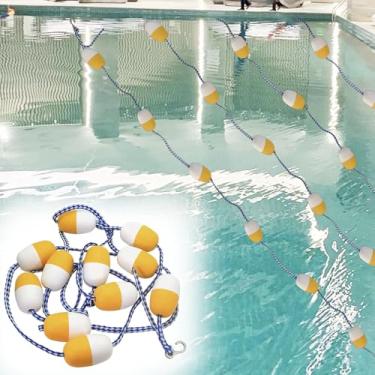 Imagem de Divisor de segurança para piscina com bóias e corda flutuante, separador de pista de natação de 9 m, cordas de piscina brancas e amarelas com 2 ganchos de aço inoxidável para divisão segura da piscina