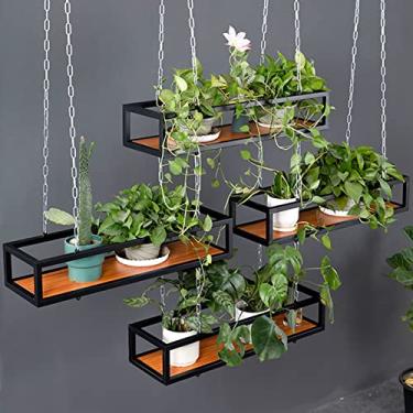 Imagem de Rack de vaso de flores criativo para pendurar no teto, prateleira de madeira maciça e ferro para plantas, armazenamento de trilhos decorativos, 150 x 25 x 15 cm, perfeito para jardinagem interna e