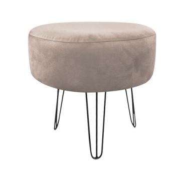 Imagem de Puff Banqueta Rio Redondo Suede Bege Pés de Aço Aramado - D'Rossi