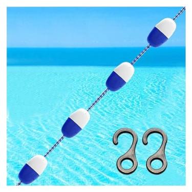 Imagem de Divisor longo de pista de piscina 55 m - Marcadores flutuantes de pista de piscina com bóias azuis e brancas, ganchos para corrida de segurança - Kit de corda durável para natação competitiva