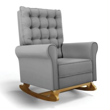 Imagem de Poltrona de Amamentação com Balanço Manu Veludo Cinza TB122 Base de Ma