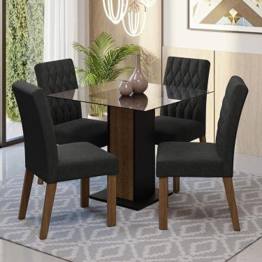 Imagem de Conjunto Sala De Jantar Mesa Tampo De Vidro 4 Cadeiras Rustic Preto Oxford Noemi Madesa