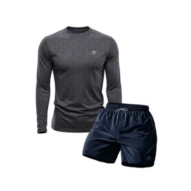 Imagem de Conjunto Camiseta Manga Longa Dry Proteção Uv e Short Mauricinho Academia Verão Básico-Masculino