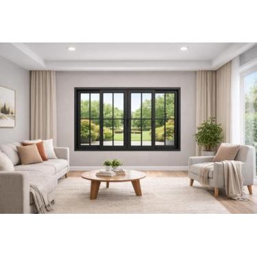 Imagem de Janela de Correr 4 Folhas Com Grade Alumínio Preto 100x200 Linha 25 - 