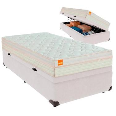 Imagem de Cama Box Baú Solteirão e Colchão Tucson Molas Ensacadas Inducol Branco