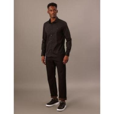 Imagem de Camisa Masculina Slim Básica de Manga Longa Calvin Klein - Preto-Masculino