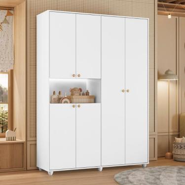 Imagem de Armário De Quarto 6 Portas Multiuso Com Prateleira Branco