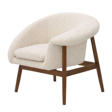 Imagem de Poltrona Decorativa Yumi Base Madeira Braço Esquerdo Bouclé Off White - Nexta Casa