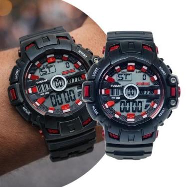 Imagem de Relógio Masculino Preto e Vermelho com Pulseira de Silicone à Prova D 