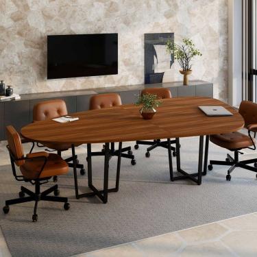 Imagem de Mesa de Reunião Orgânica 2,70x1,60m com Pés em Metal e Tampo Bipartido F5 Corporate Nogal/Preto