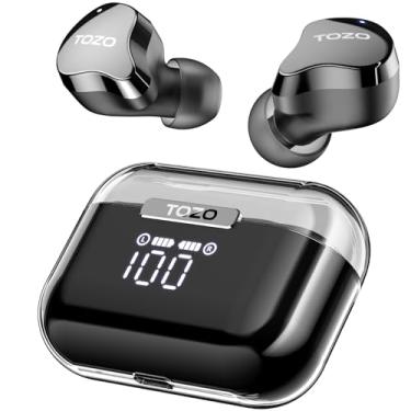 Imagem de TOZO T18 Bluetooth 5.3 True Wireless Stereo Earbuds IPX8 à prova d'água em fones de ouvido Redução de ruído com visor digital e caixa transparente Fones de ouvido longos em standby preto
