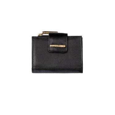 Imagem de Carteira pequena de couro Linna preta lisa Feminino, Preto