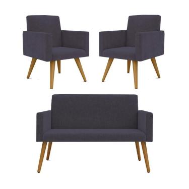 Imagem de Kit Namoradeira + 2 Poltronas Nina Balaqui Decor Cinza