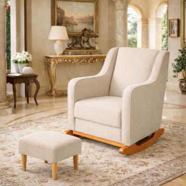 Imagem de Poltrona Puff Balanço Amamentação Decorativa Quarto Milena Bege Claro Linho