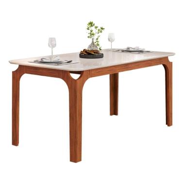 Imagem de Mesa Sala De Jantar 1,60m Tampo Em Vidro Madeirado-off White