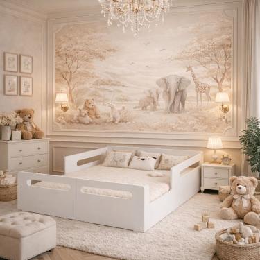 Imagem de Cama Casal Infantil Moderna Com Grade De Proteção Segura