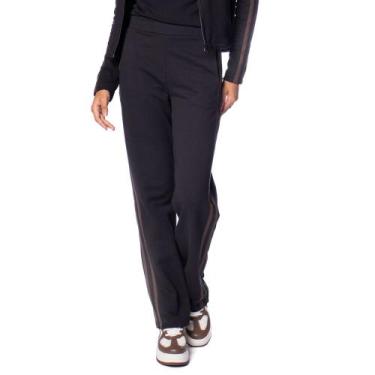 Imagem de Calça Feminina Olho Fatal Moletom Reta Listras Preto/marrom, Preto, Ma