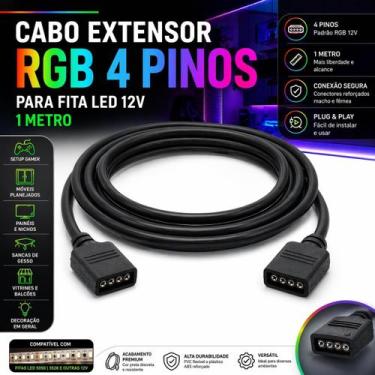 Imagem de Conector Extensor RGB 4 Pinos 1 Metro Para Fita LED 12V Ideal Para Set