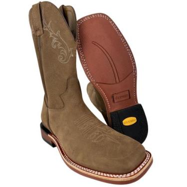Imagem de Bota Texana Masculina Jácomo Bico Quadrado Couro Hidro Chocolate Cano 