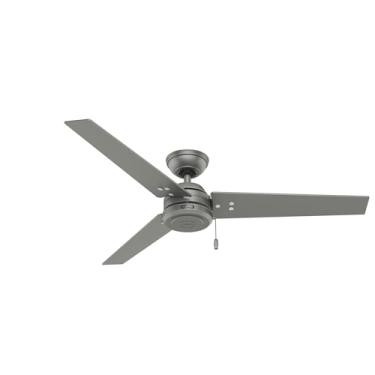 Imagem de HUNTER Empresa 59262 Cassius 132 cm 3 lâminas 3 velocidades de madeira interior exterior contemporâneo moderno ventilador de teto com kit de luz, acabamento em prata fosco