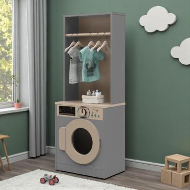 Imagem de Lavadora de Brinquedo Cabideiro para Quarto Infantil Cinza em Mdf-Mdp 106x41x25cm de Casa