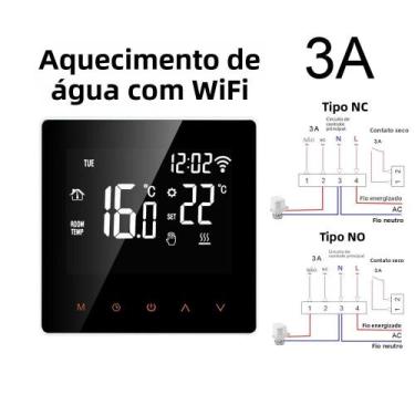 Imagem de Termostato Inteligente WiFi 16A Para Aquecimento De Piso Elétrico E 3A