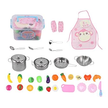 Imagem de Conjunto de brinquedos de cozinha, aço inoxidável durável + plástico engraçado utensílios de cozinha Conjunto de jogos seguro educacional para cozinha Brinquedo para presente de