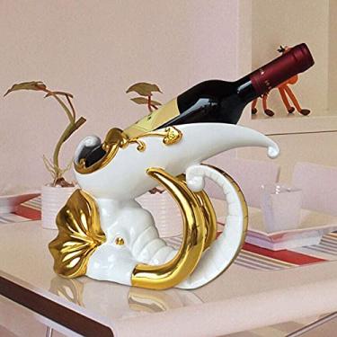 Imagem de Pkfinrd Ornamentos de resina simulação animal elefante uva vinho rack artesanato armário de vinho decoração casa criativa (cor dourada)