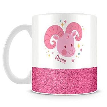Imagem de Caneca Personalizada Base Glitter Rosa - Signo Áries