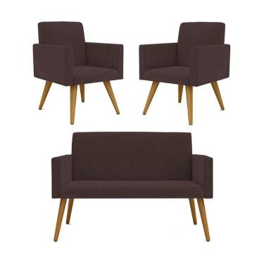 Imagem de Kit Namoradeira + 2 Poltronas Nina Balaqui Decor Marrom