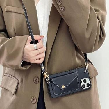 Imagem de Lente da câmera cartão carteira Crossbody colar cordão macio capa de telefone para iphone 13 12 pro max 11 mini x xr xs 7 8 plus se 10 capa, preta, para iphone 12 promax