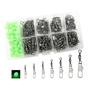 Imagem de 200 peças, 7 tamanhos, barril de pesca, giratório, com conector de linha de isca, anéis sólidos e contas luminosas para acessórios de pesca de robalo de água salgada de água doce, tamanhos