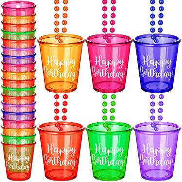 Imagem de Pacote com 24 colares de vidro de shot em contas colar de vidro de shot plástico colar copos para festa de aniversário de noiva de solteira Dia de São Patrício, 6 cores