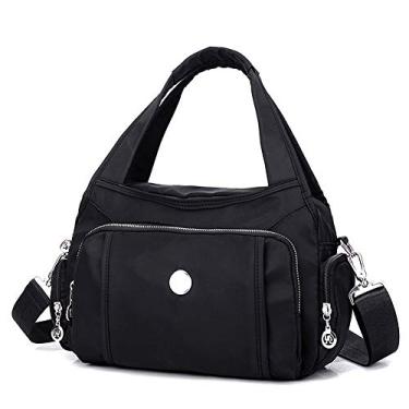 Imagem de MINTEGRA Bolsa a tiracolo feminina à prova d'água com vários bolsos, bolsa de ombro de nylon para viagem, Preto