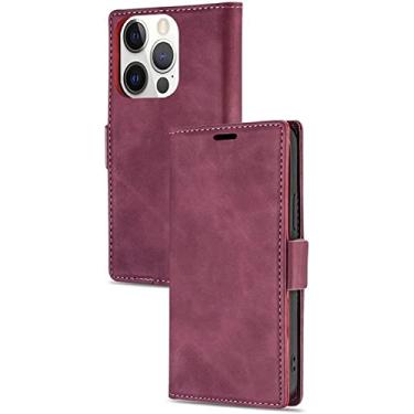 Imagem de CYSUE Capa carteira para iPhone 13 Pro Max/13 Pro/13/13 Mini, capa de couro genuíno de luxo masculino feminino negócios com slots para cartões e suporte de visualização horizontal (cor: vermelho, tamanho: 13 Pro 6,1 polegadas)