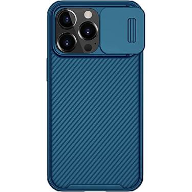 Imagem de RAYESS Capa para iPhone 14 Pro Max com capa de câmera deslizante PC rígido traseiro TPU amortecedor à prova de choque capa de telefone protetora fina elegante capa de negócios para iPhone 14 Pro Max (cor: azul)