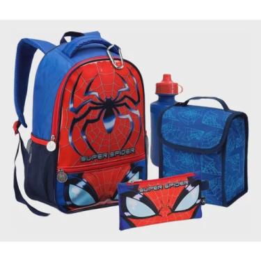 Imagem de Kit Mochila Escolar De Costas Infantil Homem Aranha 5 Peças