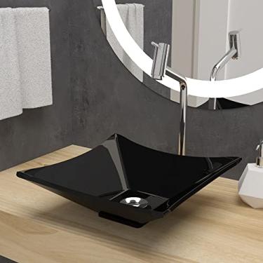 Imagem de Cuba Pia De Apoio Preta Quadrada 34x34cm Opala Para Banheiro Beltempo