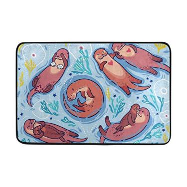 Imagem de Capacho My Daily Cute Otters algas marinhas corais 40 x 60 cm, sala de estar, quarto, cozinha, banheiro, tapete impresso em espuma leve