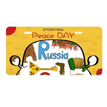 Imagem de DIYthinker Placa de licença com a bandeira nacional da Rússia Landscap para decoração de carro, dia da paz