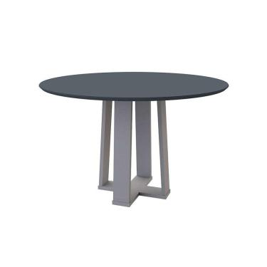 Imagem de mesa de jantar redonda com tampo de vidro isabela cinza e off white 120 cm